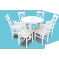 Zestaw stół ludwik 100cm +wkładka  i 6 krzeseł biały
