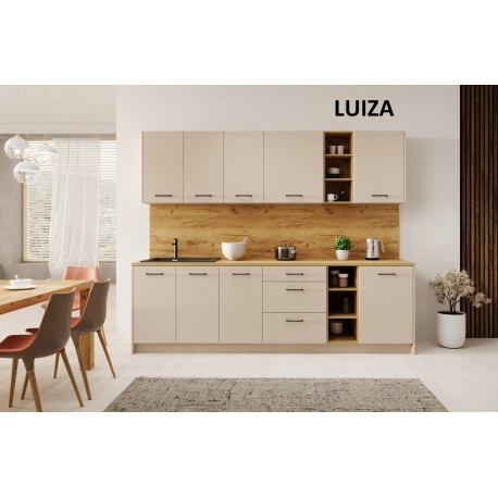 Kuchnia ZESTAW MEBLI KUCHENNYCH Luiza blat dąb craft + KASZMIR, 264cm